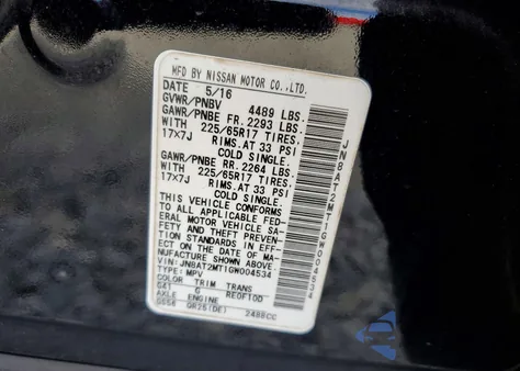 2016 Nissan Rogue S z USA, uszkodzony, nr VIN JN8AT2MT1GW004534